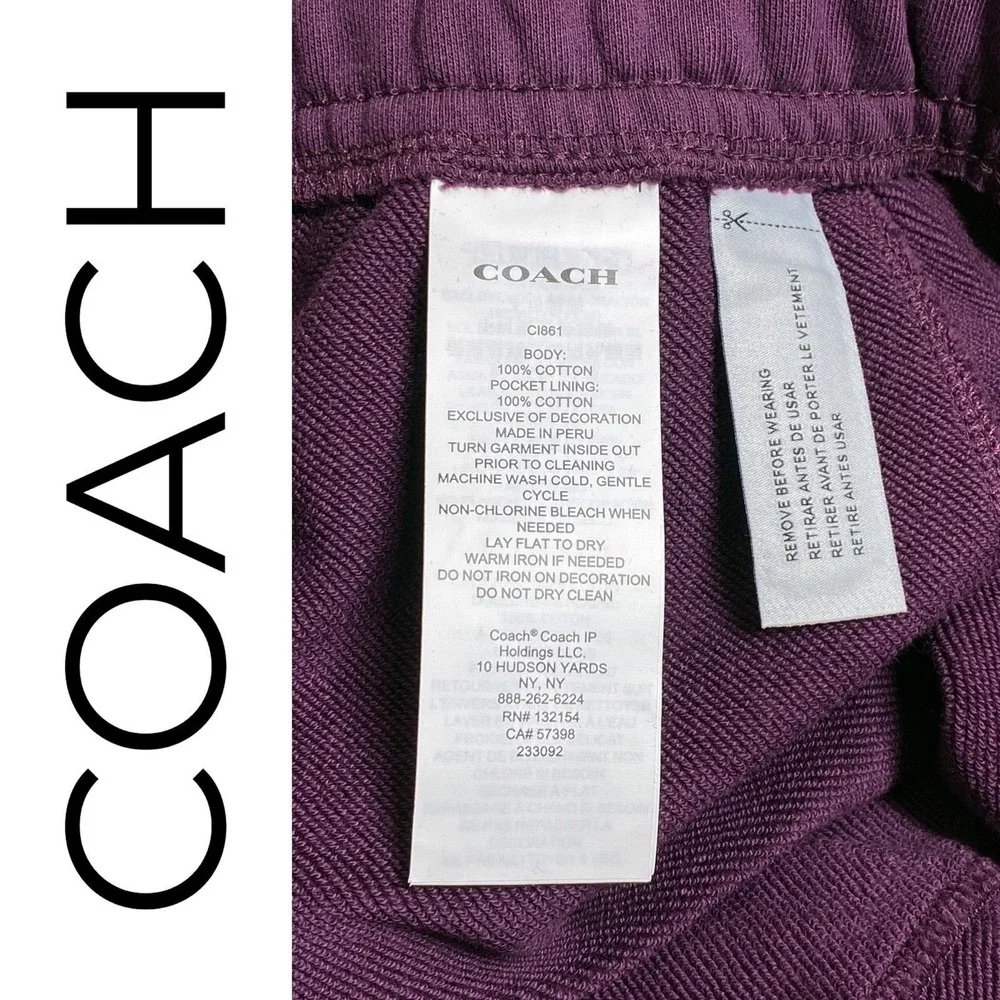Coach NWT Sporty Wide Leg Cotton Track Pants Beet Purple Terrycloth Logo Women M